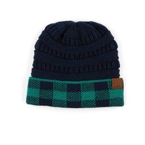 CC C.C Beanie Buffalo Plaid Navy & Green Beanie
